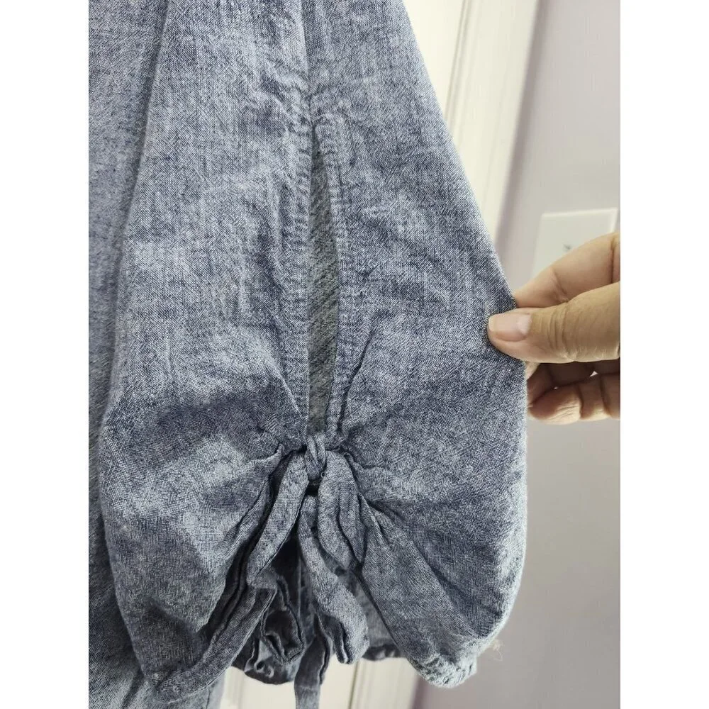 Zara Woman Sz Med  Soft Blue Chambray Fabric Tied Sleeves Casual Sophisticated - Picture 5 of 8